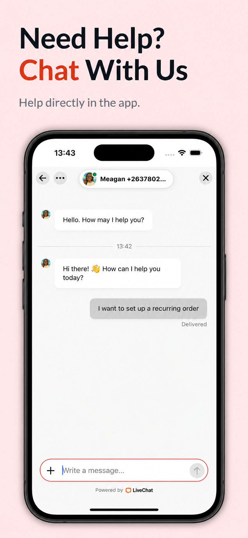 Union Hardware app, in-app live chat support