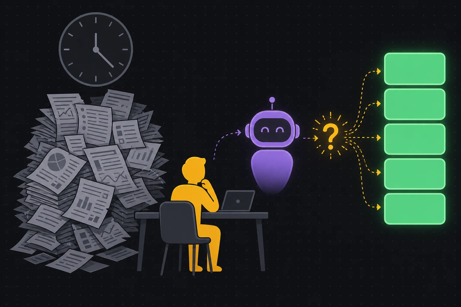 Priya turns a messy report into a clean summary with help from an AI assistant.