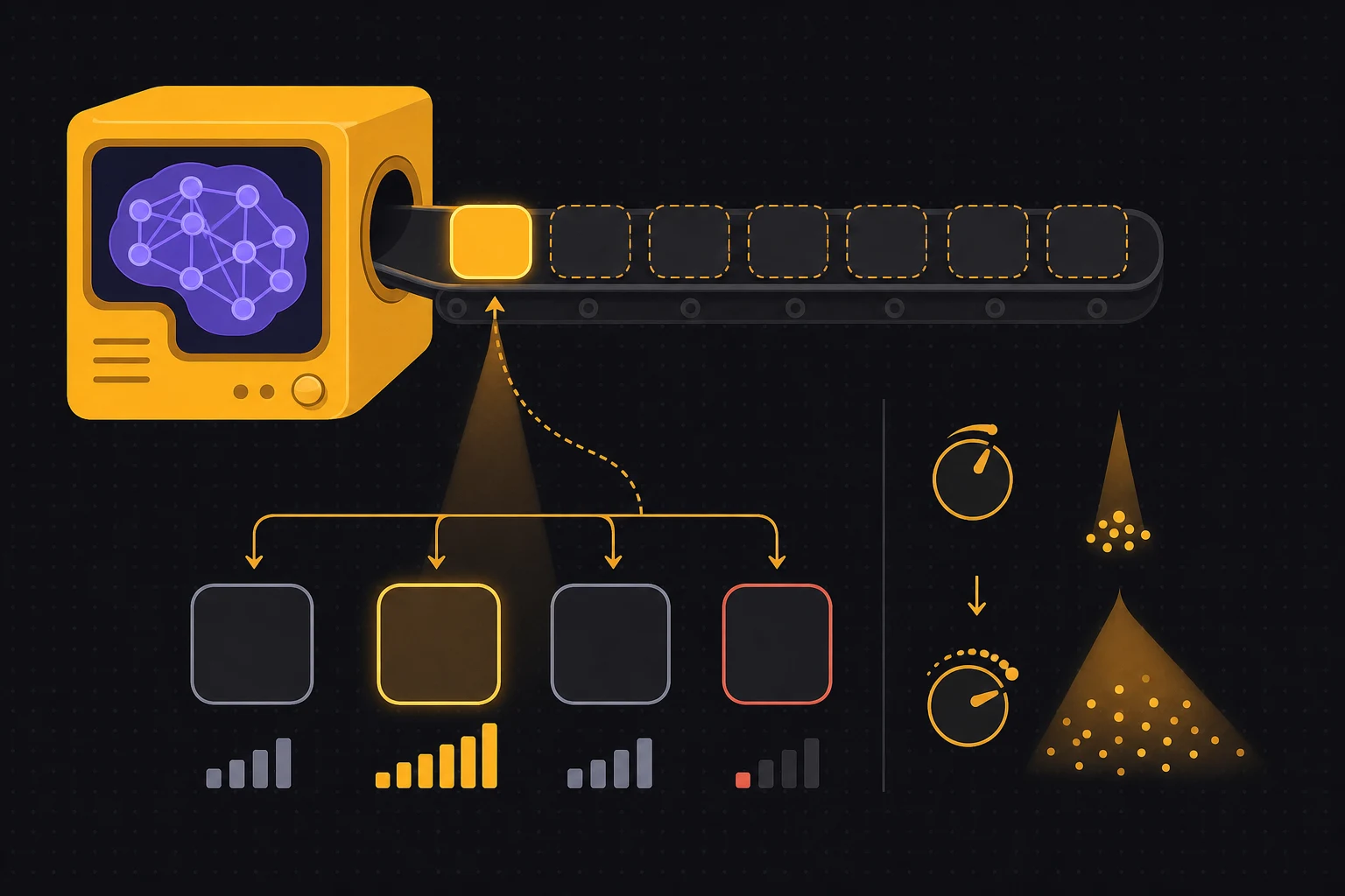 A model chooses the next token from several weighted candidate tokens.
